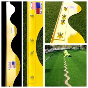 A collage of photos with grass and a flag.
