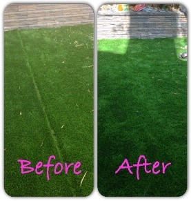 A before and after picture of grass being trimmed.